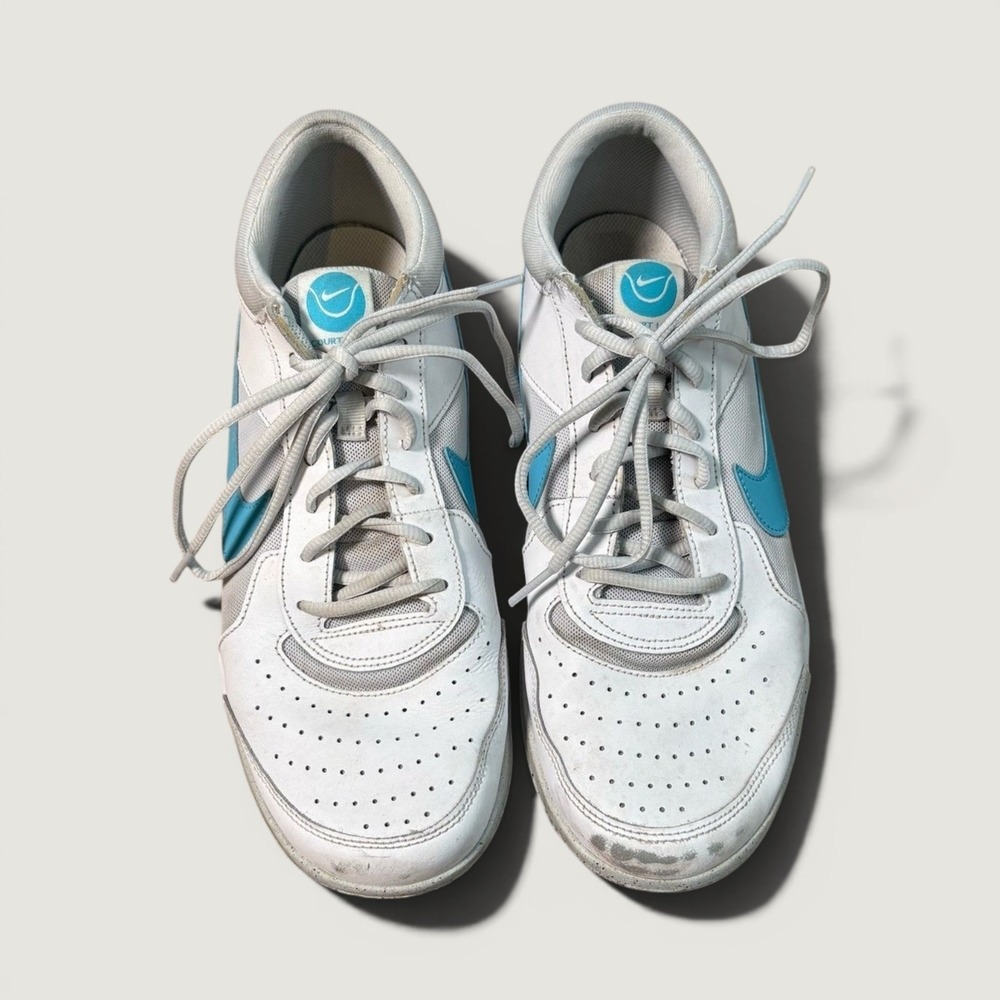 Nike White and Teal Court Lite Low-Top Sneakers